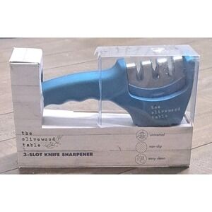 The Olivewood Table 3-Slot Knife Sharpener Blue Manual Kitchen Tool Non-Slip New